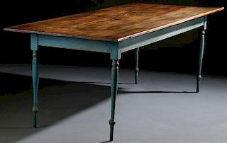 A GOOD COUNTRY PINE HARVESTS TABLE, MID 19TH C