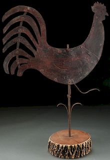 LARGE PRIMITIVE "ROOSTER" PAINTED TIN WEATHERVANE