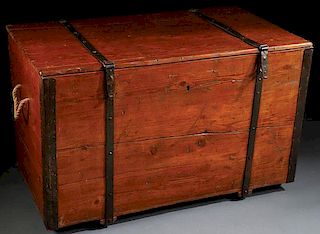 A LARGE PINE FLAT TOP CHEST, LATE 19TH CENTURY