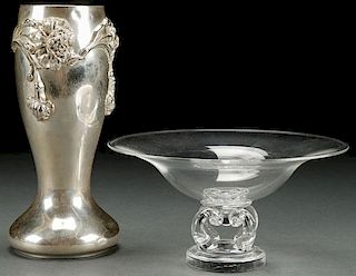 A WHITING STERLING VASE AND STEUBEN CRYSTAL BOWL