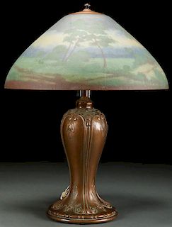 A JEFFERSON REVERSE PAINTED GLASS TABLE LAMP