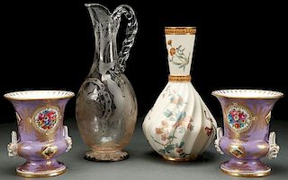 CUT GLASS AND HAND PAINTED PORCELAIN, 19TH C
