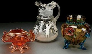 A THREE PIECE GROUP OF BOHEMIAN ART GLASS