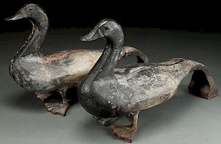 A PAIR OF CAST IRON "GEESE" ANDIRONS, CIRCA 1900