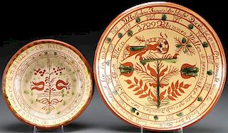 A PAIR OF BUCKS COUNTY STYLE REDWARE POTTERY