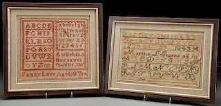 A PAIR OF MID 19TH CENTURY STITCHED SAMPLERS