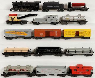 15 PIECE GROUP OF LIONEL O GAUGE ENGINE AND CARS
