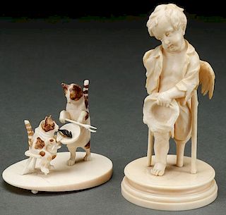 TWO CONTINENTAL CARVED IVORY FIGURES, 19TH C