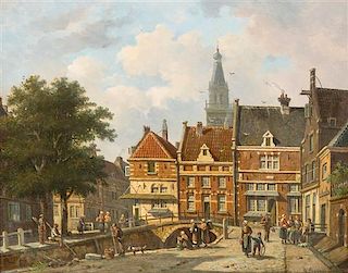 Adrianus Eversen, (Dutch, 1818-1897), View of the Zuiderspui in Enkhuizen