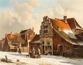 Adrianus Eversen, (Dutch, 1818-1897), A Dutch Village in Winter