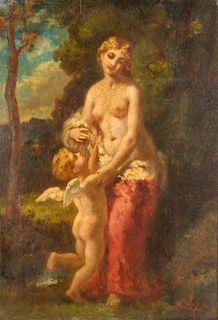 Attributed to Narcisse Virgile Diaz de la Pena, (French, 1808-1876), Venus et Cupidon