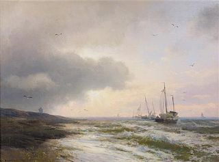 * Hermann Herzog, (American, 1832-1932), Sunset on the Norwegian Coast