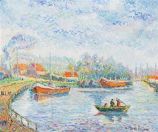 Hugues Claude Pissarro, (French, b. 1935), Le port des peniches a St. Quentin