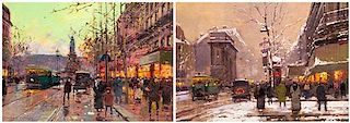 Edouard Leon Cortes, (French, 1882-1969), La Place de la Republic and La porte sante danis (a pair of works)