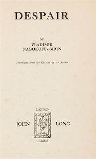 * [NABOKOV, Vladimir (1899-1977)]. "Vladimir Nabokoff-Sirin." Despair. London: John Long, 1937.  FIRST EDITION IN ENGLISH, RA