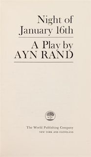 RAND, Ayn (1905-1982). Night of January 16th. New York and Cleveland: The World Publishing Company, 1968. FIRST HARDCOVER EDI