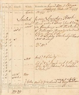 [MARITIME - REVOLUTIONARY WAR]. Log Book of Admiral Byron's Flagship, the "Princess Royal," during her voyage from Plymouth t