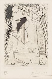 * Pablo Picasso, (Spanish, 1881-1973), Femme assise en tailler: Genevi-ve Laporte (from Recordant el Doctor Revent-