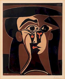 * Pablo Picasso, (Spanish, 1889-1974), Tete de femme (Jacqueline au chapeau noir), 1962