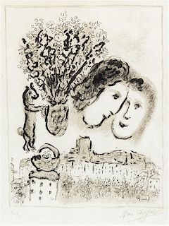 Marc Chagall, (French/Russian, 1887-1985), Double visage gris, 1974