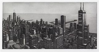 * Richard Haas, (American, b. 1936), Chicago View, Evening, 1989