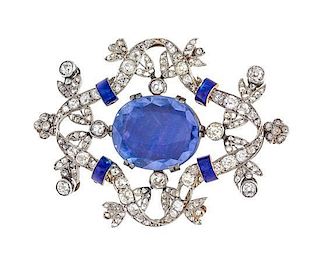 * A Platinum Topped Gold, Sapphire, Diamond and Enamel Pendant/Brooch,
