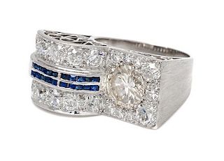 A Platinum, Diamond and Sapphire Ring, 7.40 dwts.