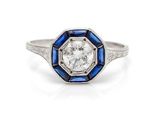 A Platinum, Diamond and Sapphire Ring, 1.60 dwts.