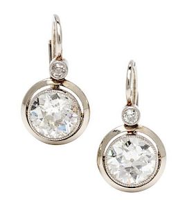 A Pair of White Gold and Diamond Earrings, 2.40 dwts.