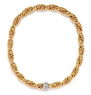 A Bicolor Gold and Diamond Fancy Link Collar Necklace, German, 53.20 dwts.