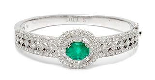 An 18 Karat White Gold, Emerald and Diamond Bangle Bracelet, Lola's, 30.40 dwts.