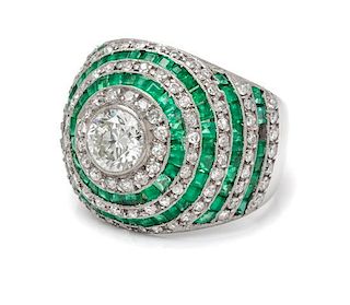 A Platinum, Diamond and Emerald Ring, 6.40 dwts.