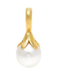 * A 19 Karat Yellow Gold and Cultured Pearl Pendant/Enhancer, Elizabeth Locke, 5.00 dwts.