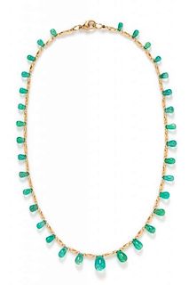 A 14 Karat Yellow Gold and Emerald Bead Fringe Necklace, 13.90 dwts.