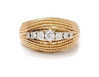 * A Yellow Gold and Diamond Bombe Ring, 7.70 dwts.