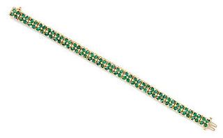 A 14 Karat Yellow Gold, Diamond and Emerald Bracelet, BITA, 13.30 dwts.