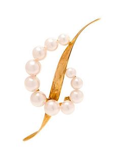 An 18 Karat Yellow Gold and Cultured Pearl Brooch, Mikimoto, 4.80 dwts.