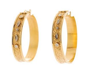 A Pair of Yellow Gold and Diamond Hoop Earrings, Cedrick Jihanian, 10.00 dwts.