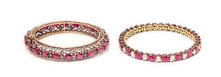 A Collection of Gilt Silver, Diamond and Ruby Bangle Bracelets, Indian, 41.90 dwts.