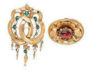 * A Collection of Antique Gemstone Brooches, 12.20 dwts.