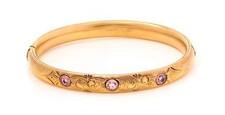 An Art Nouveua Yellow Gold and Pink Paste Bangle Bracelet, Mason Howard & Co., 13.35 dwts.
