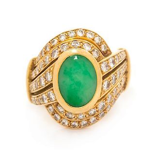 An 18 Karat Yellow Gold, Jade and Diamond Ring, 10.70 dwts.