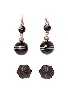 * A Collection of Victorian Mourning Earrings, 7.50 dwts.