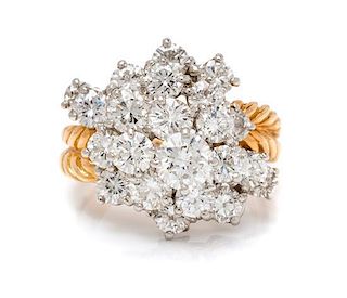 An 18 Karat Yellow Gold, Platinum and Diamond Cluster Ring, Oscar Heyman & Brothers, 7.30 dwts.