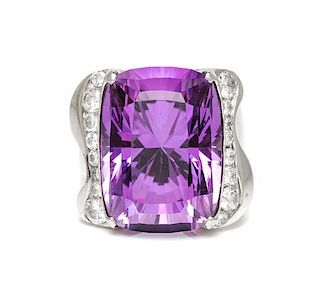 * A White Gold, Amethyst and Diamond Ring, 14.40 dwts.