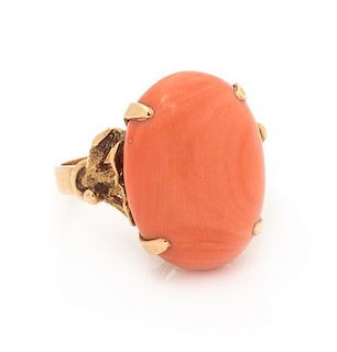 A 14 Karat Yellow Gold and Coral Ring, 4.90 dwts.
