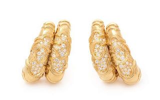 A Pair of Yellow Gold and Diamond Earclips, 22.80 dwts.