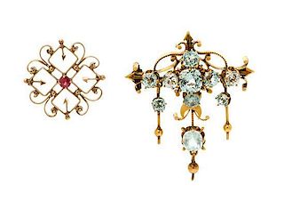 A Collection of Victorian Yellow Gold and Gemstone Brooches, 7.00 dwts.