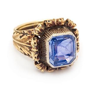 A Yellow Gold and Sapphire Ring, 6.10 dwts.