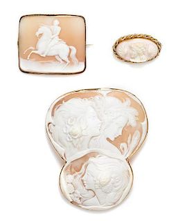 * A Collection of Yellow Gold Cameo Brooches, 34.50 dwts.